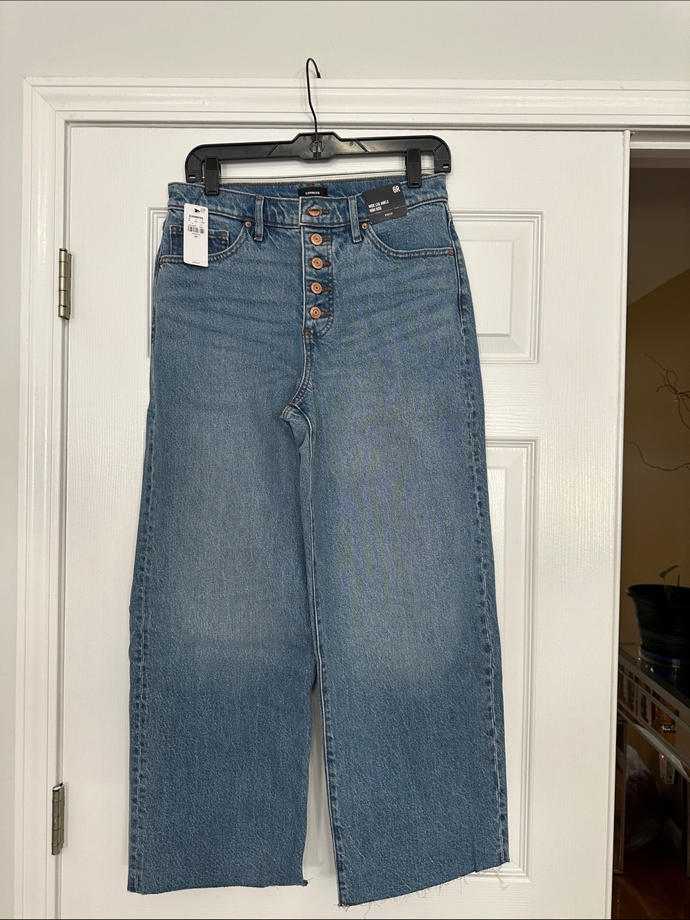 Express Wide-Leg High-Rise Button-Fly Jeans — Medium Blue